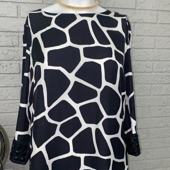 MICHAEL Michael Kors Women Silk Beaded Cuffs Giraffe Print Dress Size M - Picture 3 of 11